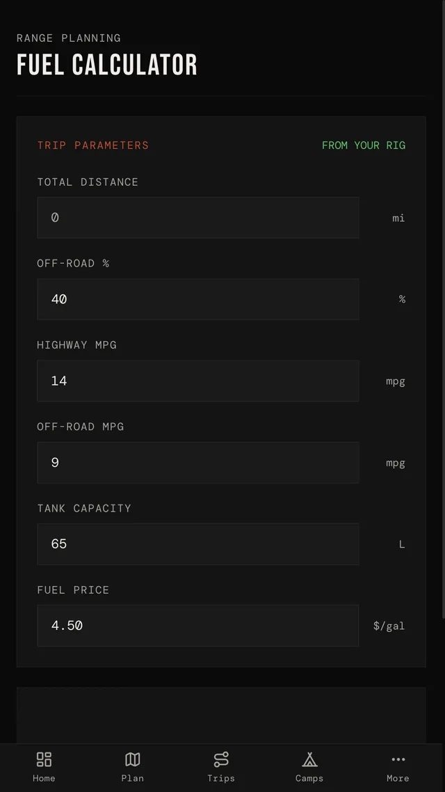 Fuel planning detail — stops placed before the tank runs low