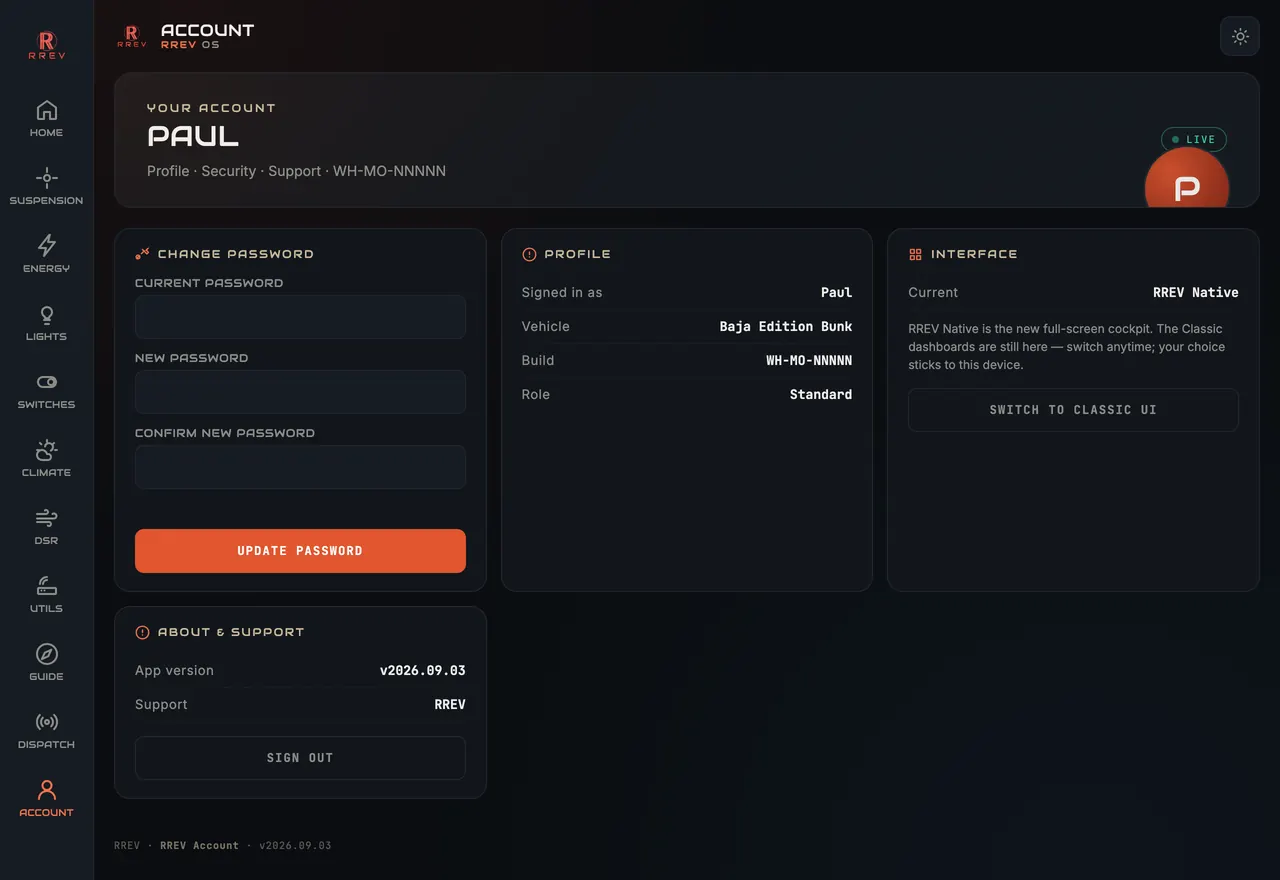 Your profile, security and support in one place.